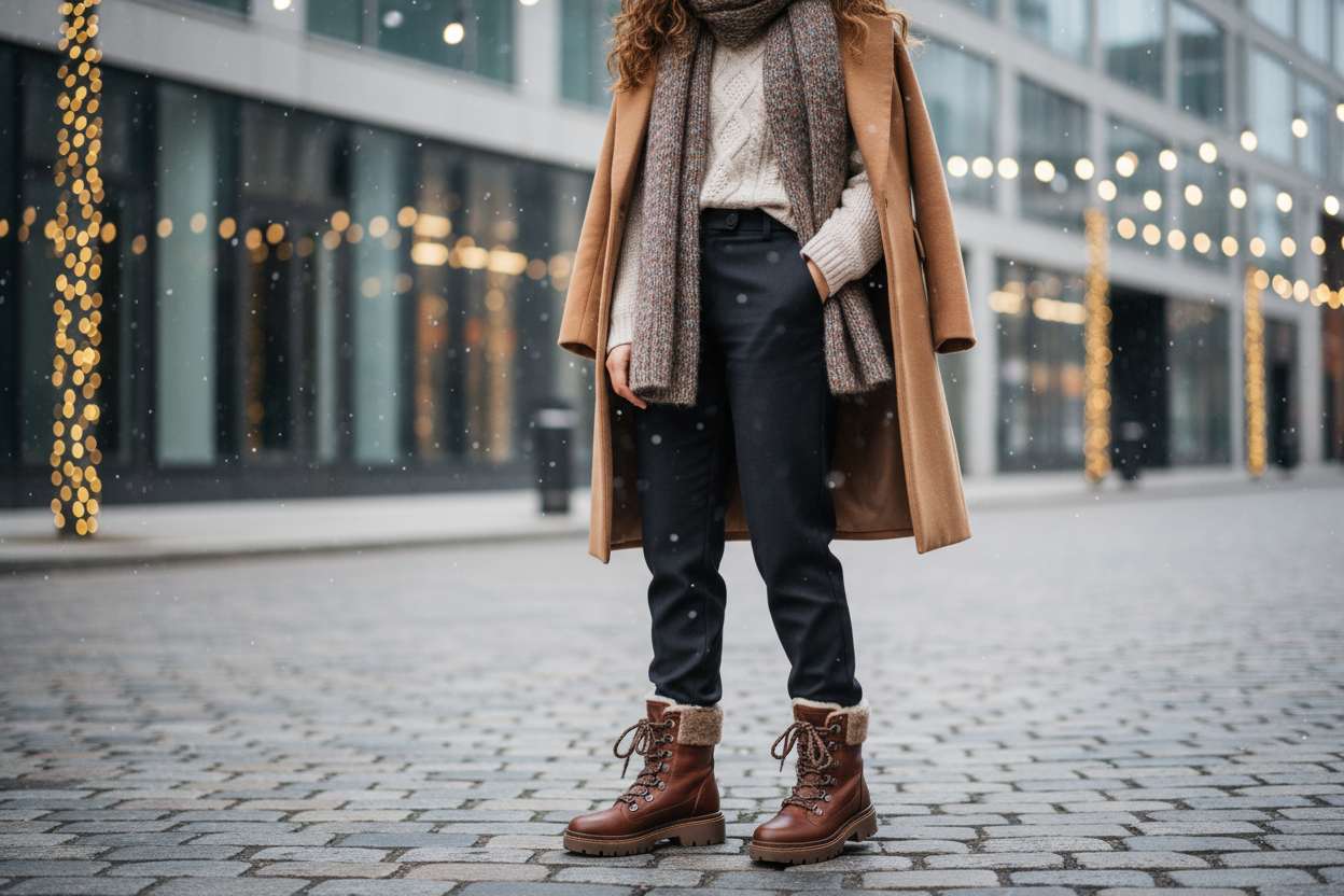 une femme qui porte des bottine d'hiver